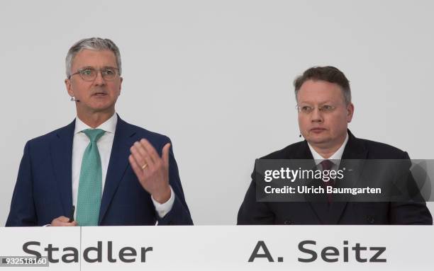 Annual Press Conference of AUDI AG in Ingolstadt. Rupert Stadler , CEO of Audi AG and CFO Alexander Seitz, during the press conference.