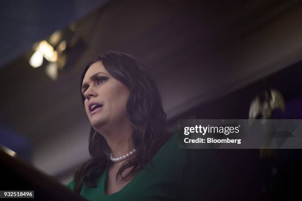 Sarah Huckabee Sanders, White House press secretary, speaks during a press conference at the White House briefing room in Washington, D.C., U.S., on...