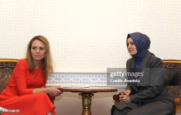 Turkish Minister of Family and Social Policies Fatma Betul Sayan Kaya attends a meeting with Norwegian Minister of Children and Equality Linda...