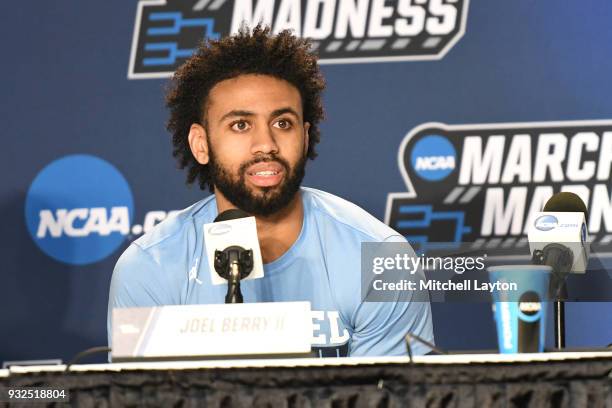 Joel Berry II of the North Carolina Tar Heels addresses the media during media day of the Men's NCAA Basketball Tournament - Charlotte - Practice...