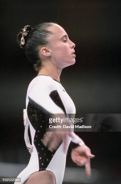 Mary Beth Arnold of the United States performs in floor exercise during the Budget Rent A Car Invitational Gymnastics Meet held on July 17, 1995 at...