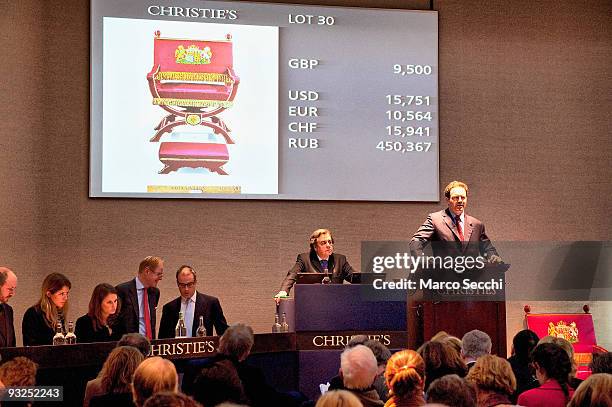 Chair used for the Coronation of King George VI. Estimated at 15,000 - 30,000 GBP goes on auction at Christie's on November 20, 2009 in London,...