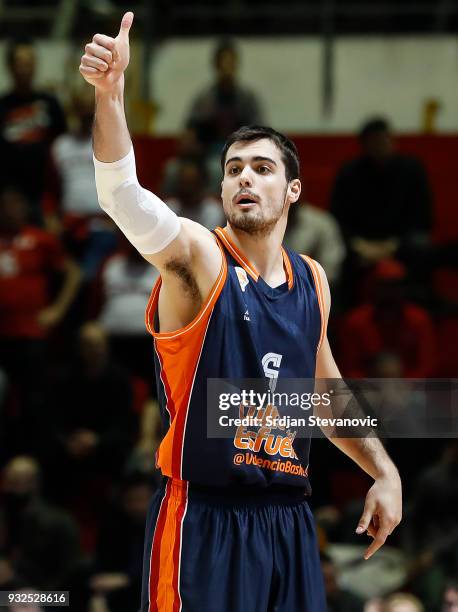 Alberto Abalde of Valencia reacts during the 2017/2018 Turkish Airlines EuroLeague Regular Season game between Crvena Zvezda mts Belgrade and...