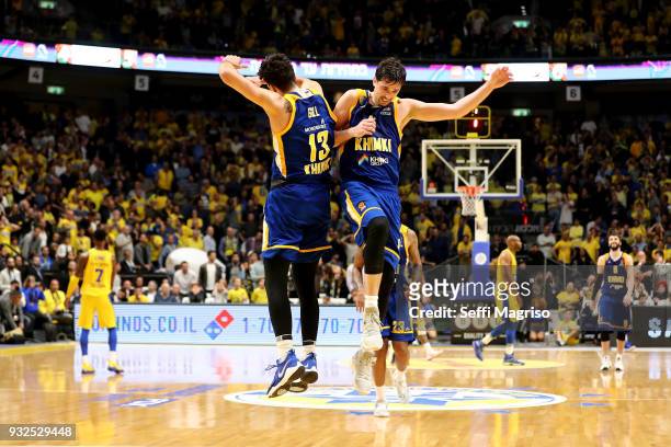 Anthony Gill, #13 of Khimki Moscow Region & Alexey Shved, #1 of Khimki Moscow Region celebrating during the 2017/2018 Turkish Airlines EuroLeague...