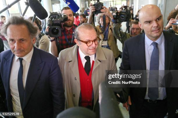 Lawyers for Laura Smet Pierre-Olivier Sur, Herve Temime and Emmanuel Ravanas arrive at a courtroom in Nanterre on March 15 where the two older...