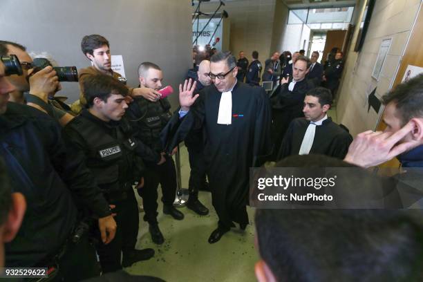 Lawyer for Laeticia Hallyday - Ardavan Amir-Aslani leaves a courtroom at the Nanterre Regional Court in Nanterre on March 15, 2018. Nanterre Regional...