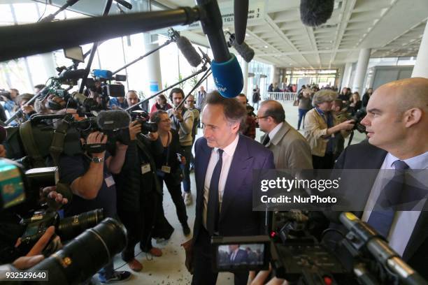 Lawyers for Laura Smet Pierre-Olivier Sur, Herve Temime and Emmanuel Ravanas arrive at a courtroom in Nanterre on March 15 where the two older...