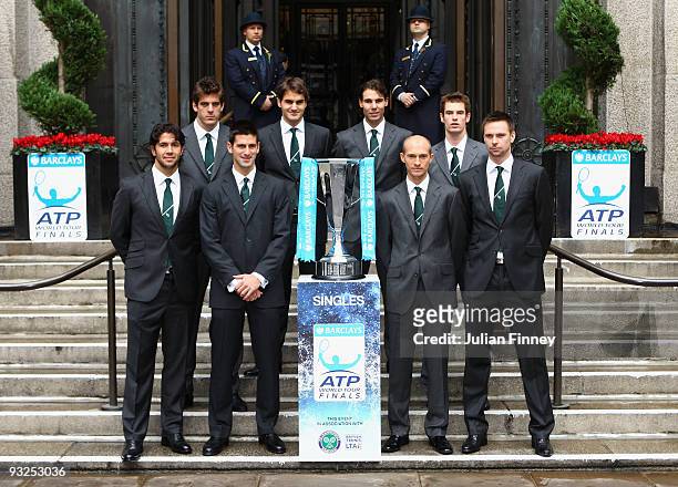 Fernando Verdasco of Spain, Juan Martin Del Potro of Argentina, Novak Djokovic of Serbia, Roger Federer of Switzerland, Rafael Nadal of Spain,...