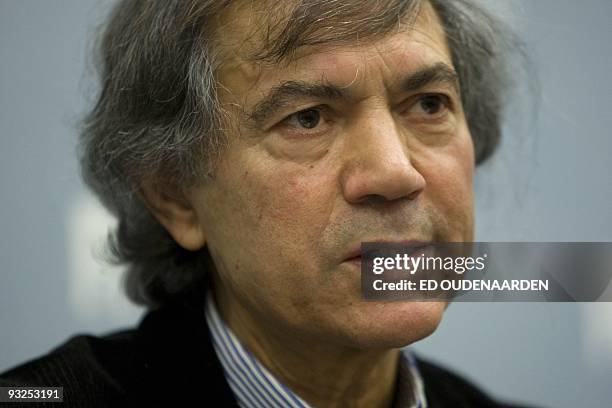 Mohamed Rabbae, head of the coordinating body for Moroccan and Muslim associations in the Netherlands, speaks during a press conference in The Hague...