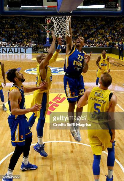 Malcolm Thomas, #23 of Khimki Moscow Region in action during the 2017/2018 Turkish Airlines EuroLeague Regular Season Round 26 game between Maccabi...