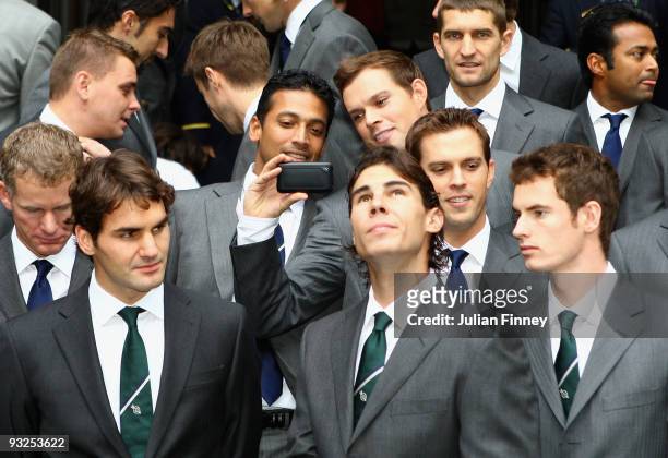 Roger Federer of Switzerland, Rafael Nadal of Spain and Andy Murray of Great Britain look on during a photo call for the Barclays ATP World Tour...