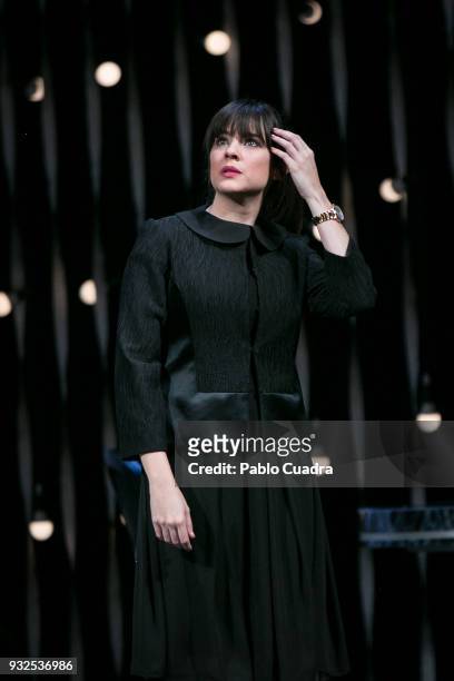 Actress Cristina Abad performs on stage during the 'El Funeral' at 'Teatro Calderon' on March 15, 2018 in Valladolid, Spain.