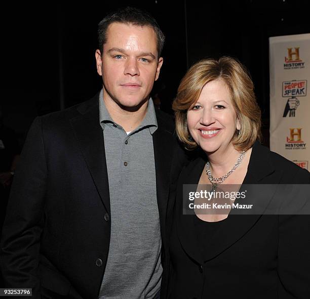 Matt Damon and CEO of AETN Lifetime Networks Abbe Raven attend History's NYC Premiere Of "The People Speak" at Jazz at Lincoln Center on November 19,...