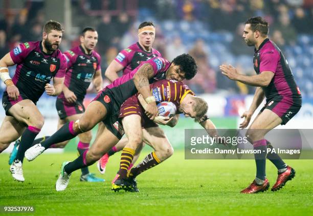 Hull KR's Mose Masoe tackles Huddersfield Giants' Ryan Hinchcliffe during the Betfred Super League match at the John Smith's Stadium, Huddersfield.