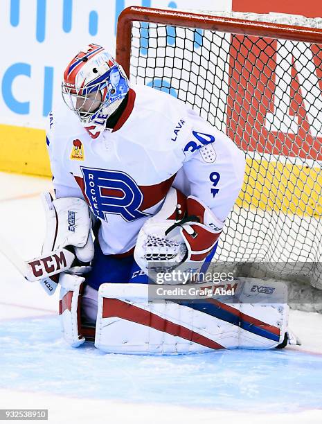 Zachary Fucale of the Laval Rocket skates in warmup prior to a game against the Toronto Marlies during AHL game action on March 12, 2018 at Air...