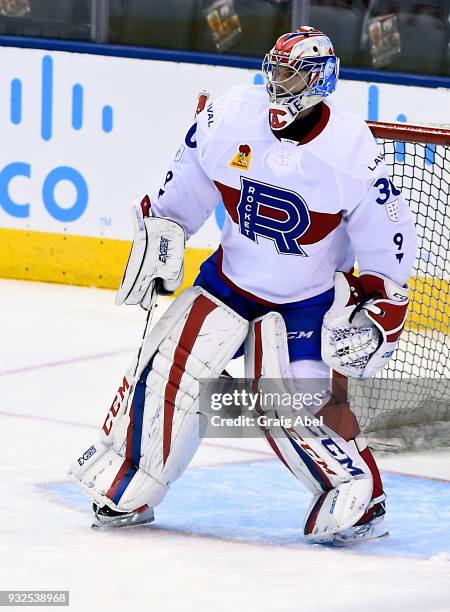 Zachary Fucale of the Laval Rocket skates in warmup prior to a game against the Toronto Marlies during AHL game action on March 12, 2018 at Air...