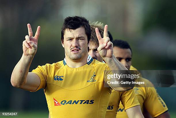 Adam Ashley Cooper of Australia gestures during the Australian Team Training Session at Murrayfield on November 20, 2009 in Edinburgh, United Kingdom.