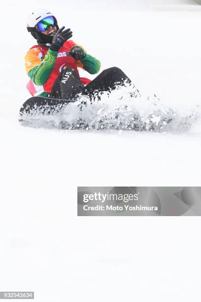 Simon Patmore of Canada celebrates winning the gold medal in the Men's Snowboard Cross SB-UL during day three of the PyeongChang 2018 Paralympic...