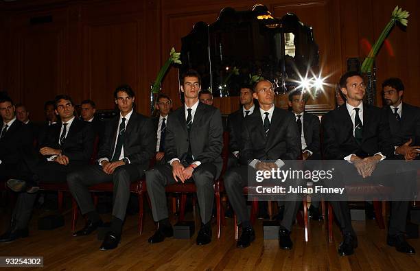 Roger Federer of Switzerland, Rafael Nadal of Spain, Andy Murray of Great Britain, Nikolay Davydenko of Russia and Robin Soderling of Sweden sit down...