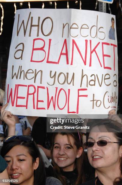 Fans attends the premiere of Summit Entertainment's "The Twilight Saga: New Moon" at Mann's Village Theatre on November 16, 2009 in Westwood,...