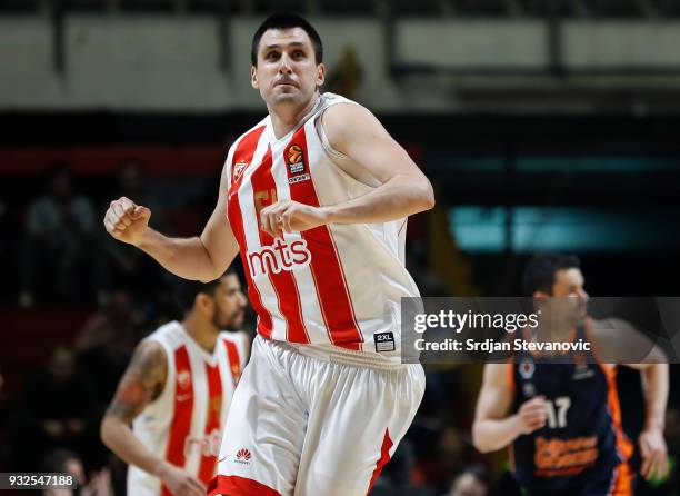 Milko Bjelica of Crvena Zvezda reacts during the 2017/2018 Turkish Airlines EuroLeague Regular Season game between Crvena Zvezda mts Belgrade and...