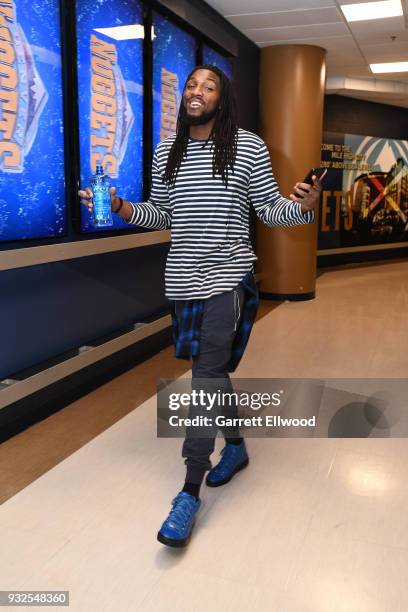 Kenneth Faried of the Denver Nuggets arrives before the game against the Sacramento Kings on March 11, 2018 at the Pepsi Center in Denver, Colorado....