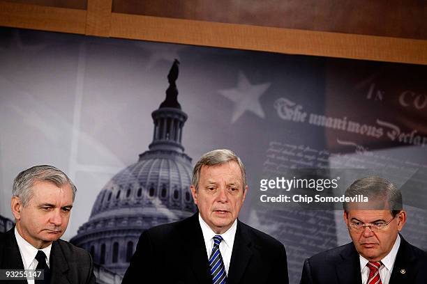 Sen. Jack Reed , Senate Majority Whip Richard Durbin and Sen. Robert Menendez hold a news conference about health care at the U.S. Capitol November...