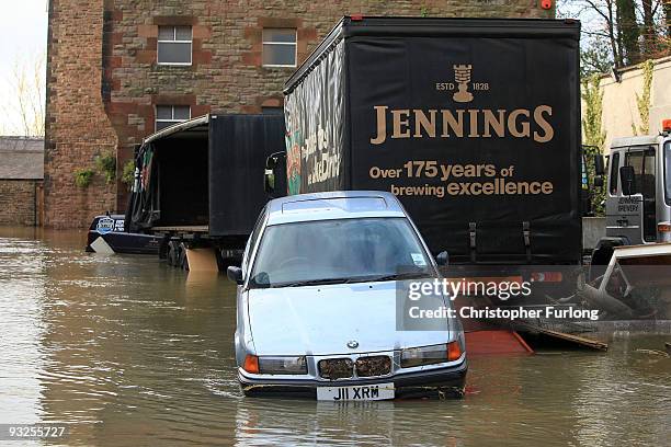 Water begins to recede from the Jennings Brewery in the centre of Cockermouth on November 20, 2009 in Cockermouth, United Kingdom. A major rescue...