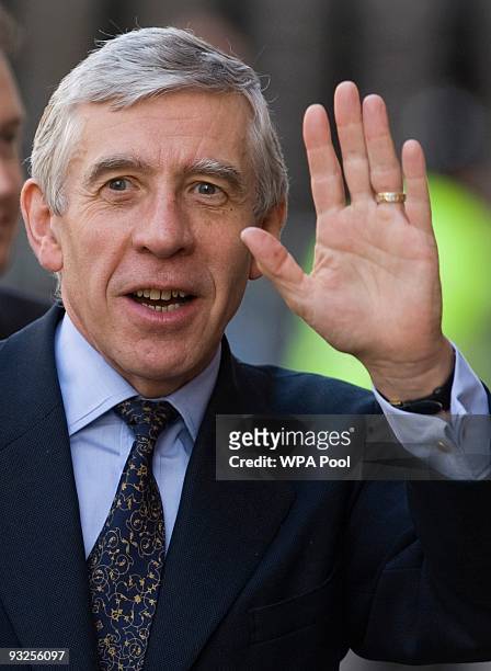 Jack Straw, Britain's Justice Secretary, waves as he arrives at a cabinet meeting, November 20, 2009 in Nottingham, England. The Cabinet met in...