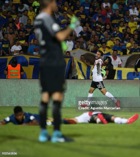 Ignacio Scocco of River Plate celebrates after scoring the second goal of his team during the Supercopa Argentina 2018 between River Plate and Boca...