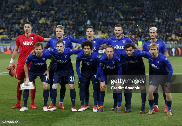 Players of Lazio pose for a team photo ahead of the Europa League round 16 second second leg football match between FC Dynamo Kyiv and SS Lazio at...