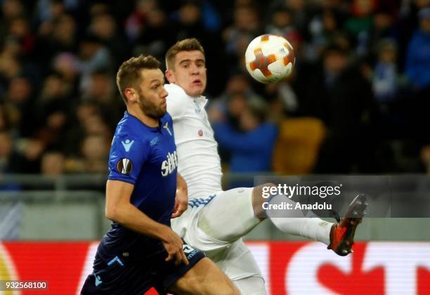 Stefan de Vrij of Lazio in action against Artem Besedin of Dynamo Kyiv during the Europa League round 16 second second leg football match between FC...