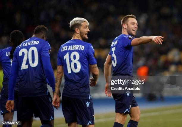 Stefan de Vrij of Lazio celebrates after scoring a goal during the Europa League round 16 second second leg football match between FC Dynamo Kyiv and...