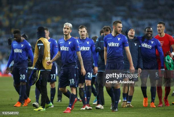 Lazio players congratulate each other after winning the Europa League round 16 second second leg football match between FC Dynamo Kyiv and SS Lazio...