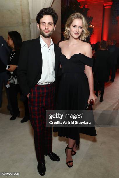 Penn Badgley and Elizabeth Lail attend the 2018 A+E Upfront on March 15, 2018 in New York City.