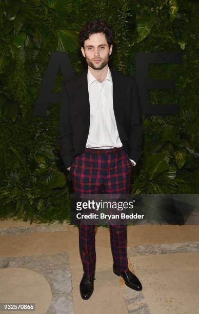 Actor Penn Badgley attends the 2018 A+E Upfront on March 15, 2018 in New York City.