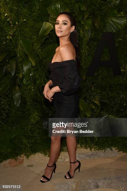 Actor Shay Mitchell attends the 2018 A+E Upfront on March 15, 2018 in New York City.