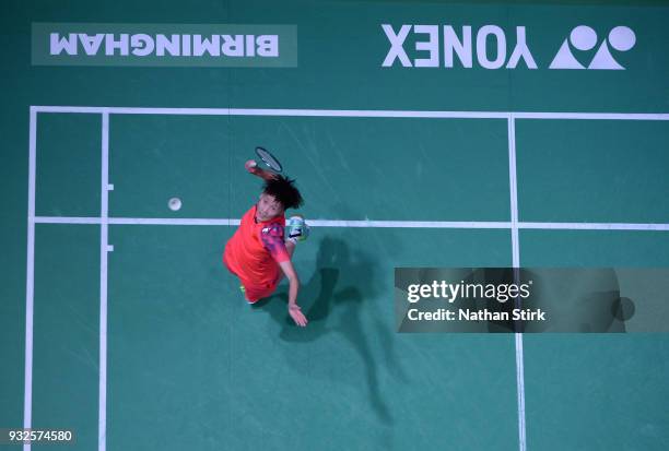 Kim Hyo Min of South Korea in action during day two of the Yonex All England Open Badminton Championships at the Arena Birmingham on March 15, 2018...