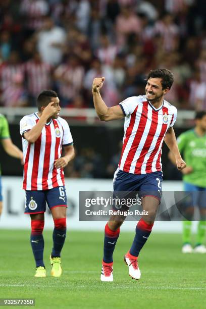 Of Chivas celebrate with teammates after scoring the first goal of his team during the quarterfinals second leg match between Chivas and Seattle...