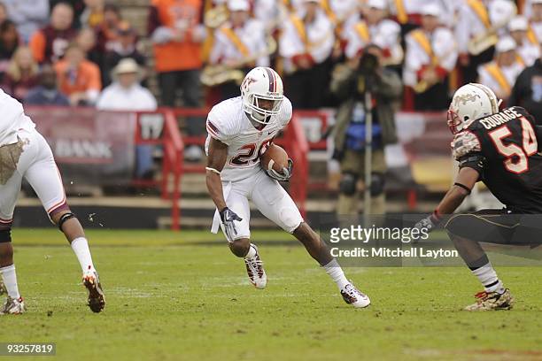 Jaysin Hosley of the Virginia Tech Hokies returns a punt during a college football game against the Maryland Terrapins on November14, 2009 at Capital...
