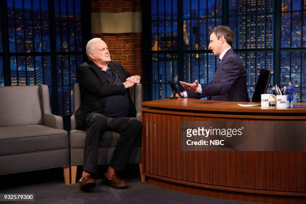 Episode 661 -- Pictured: Actor/comedian John Cleese during an interview with host Seth Meyers on March 15, 2018 --