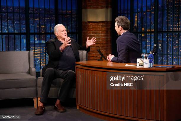 Episode 661 -- Pictured: Actor/comedian John Cleese during an interview with host Seth Meyers on March 15, 2018 --