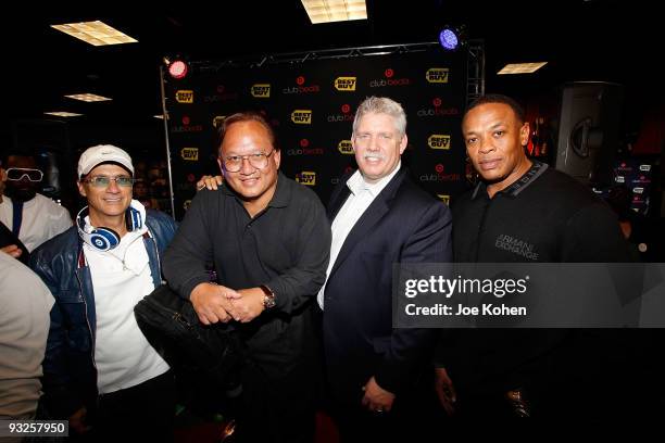 Chairman of Interscope Geffen A&M Records Jimmy Lovine, Monster cable founder Noel Lee, Best Buy CEO Brian Dunn and musician Dr. Dre attend the Club...