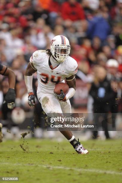 Ryan Williams of the Virginia Tech Hokies runs with the ball during a college football game against the Maryland Terrapins on November14, 2009 at...