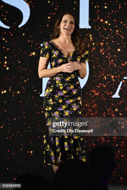 Actor Kristin Davis speaks at the 2018 A+E Upfront on March 15, 2018 in New York City.