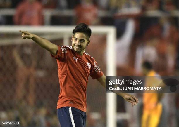 Argentina's Independiente forward Martin Benitez celebrates after scoring a goal against Colombia's Millonarios during the Copa Libertadores group G...