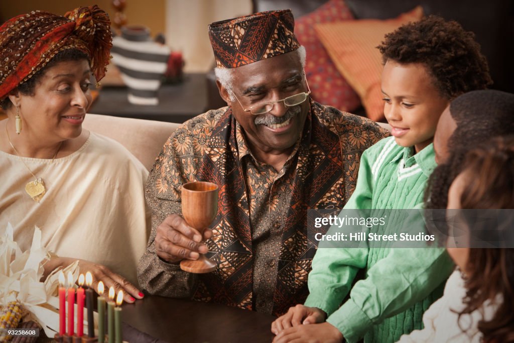 Multi-generation family celebrating Kwanzaa