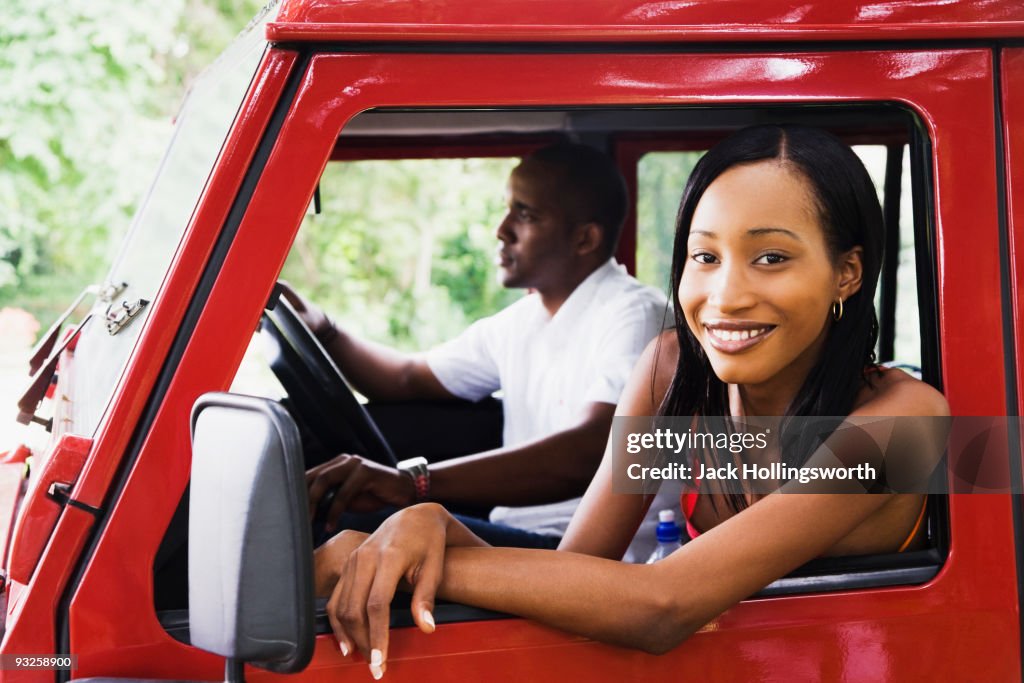 African couple in car