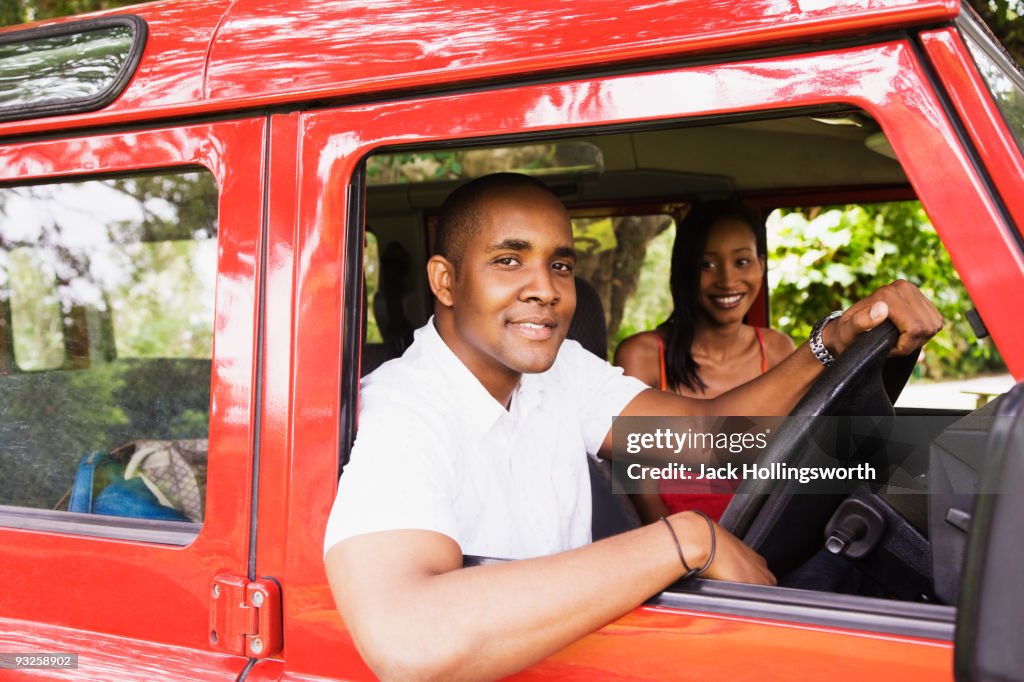 African couple in car