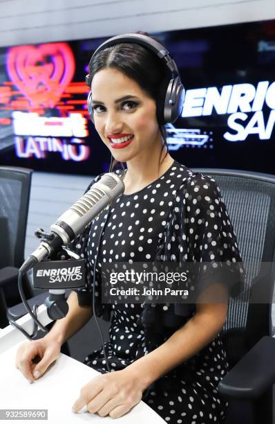 Adria Arjona visits The Enrique Santos Show At I Heart Latino Studios on March 15, 2018 in Miramar, Florida.